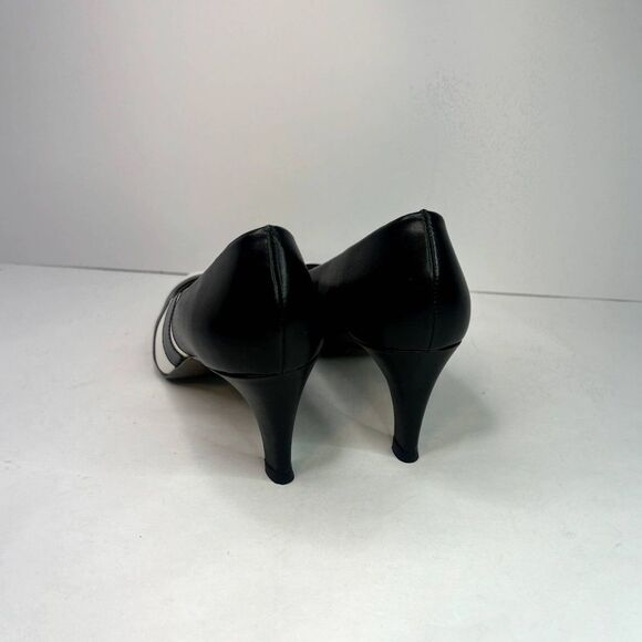 Connie Italian Leather White Cap Heel Pumps Black White Comfy Womens Designer - Picture 4 of 10